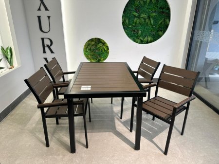 طاولة خارجية حديد مع وجه بديل الخشب