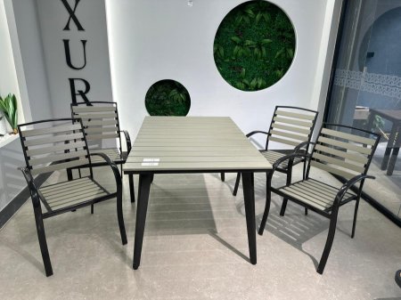 طاولة خارجية حديد مع وجه بديل الخشب