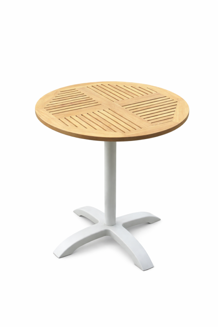 طاولة ألمنيوم (Aluminum table with natural wood)